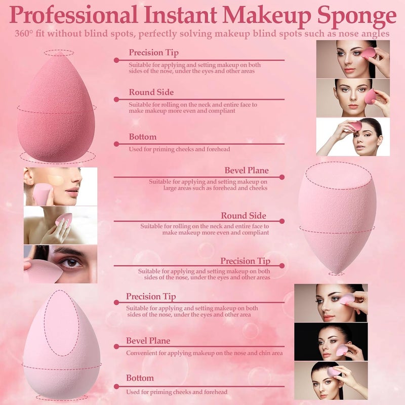 AuraRay 14 Pcs Makeup Sponge Set,Beauty Sponges Blender with 4 Pcs Powder Puff and 4 Pcs Mini Make up Sponges Valentine's Day,Mother's Day for Women Liquid,Foundation,Powder,Concealer,Cream(Pink) - Image 4